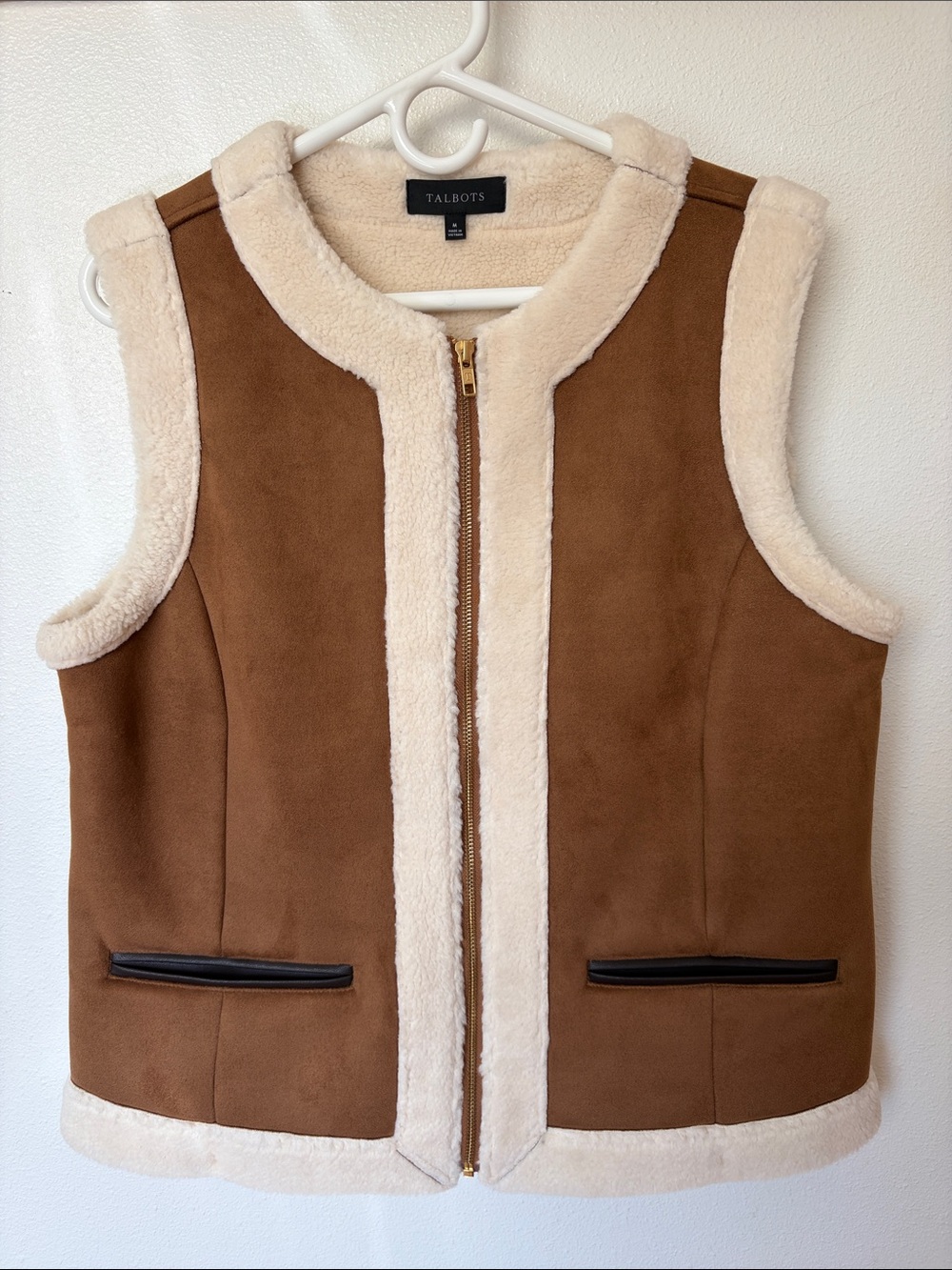 Talbots Women's Brown Shearling-Trim Zip Vest